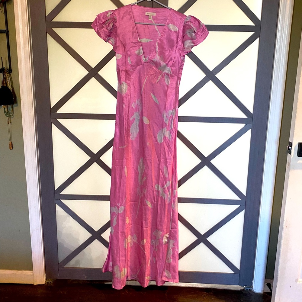 Topshop (ASOS) pink/white silk maxi dress NWOT